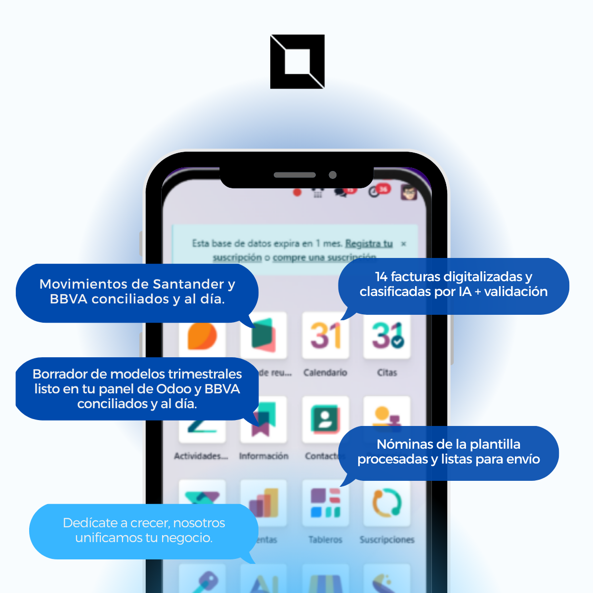 Gestión de backoffice con Odoo — conciliación bancaria, facturas, nóminas